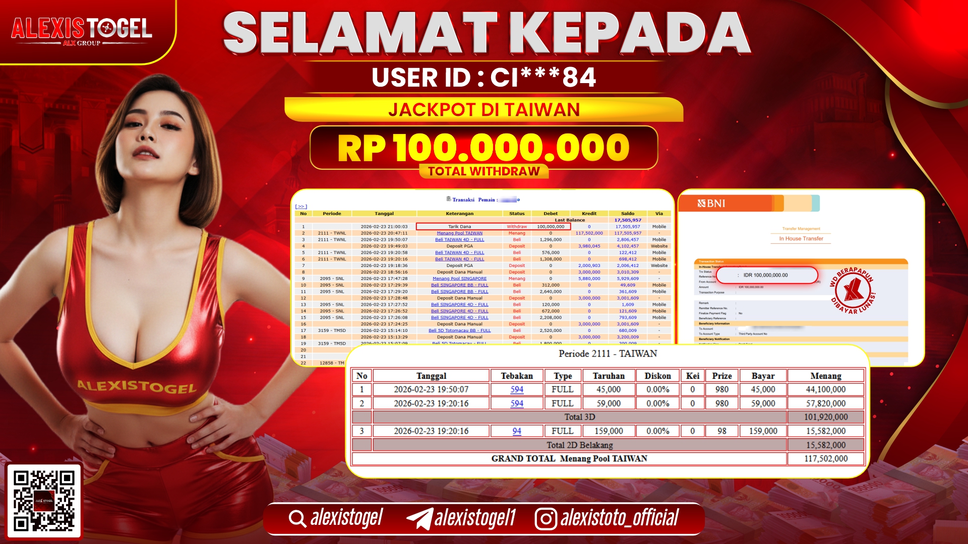 ALEXISTOGEL di TOGEL TAIWAN RP.100.000.000,- LUNAS 
