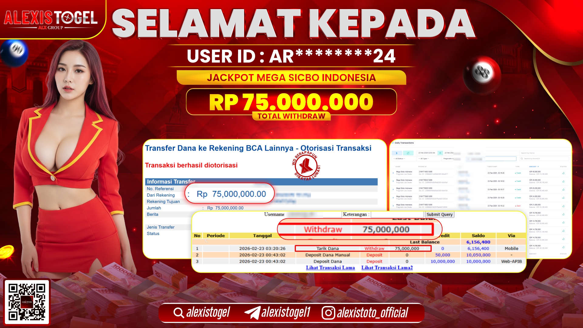 ALEXISTOGEL di PPLD MEGA SICBO INDONESIA RP.75.000.000,- LUNAS 