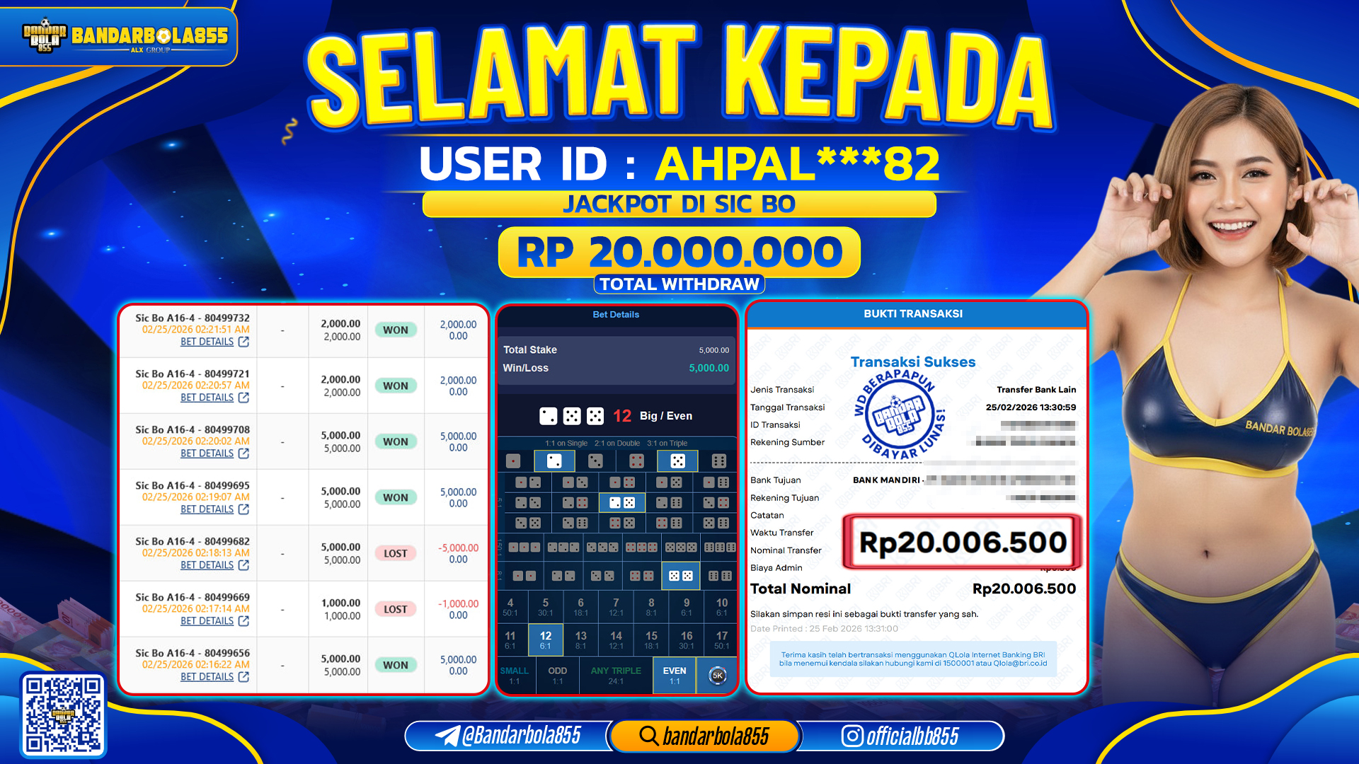 🎖 JACKPOT BANDARBOLA855 di SIC BO Rp20.000.000 🎖