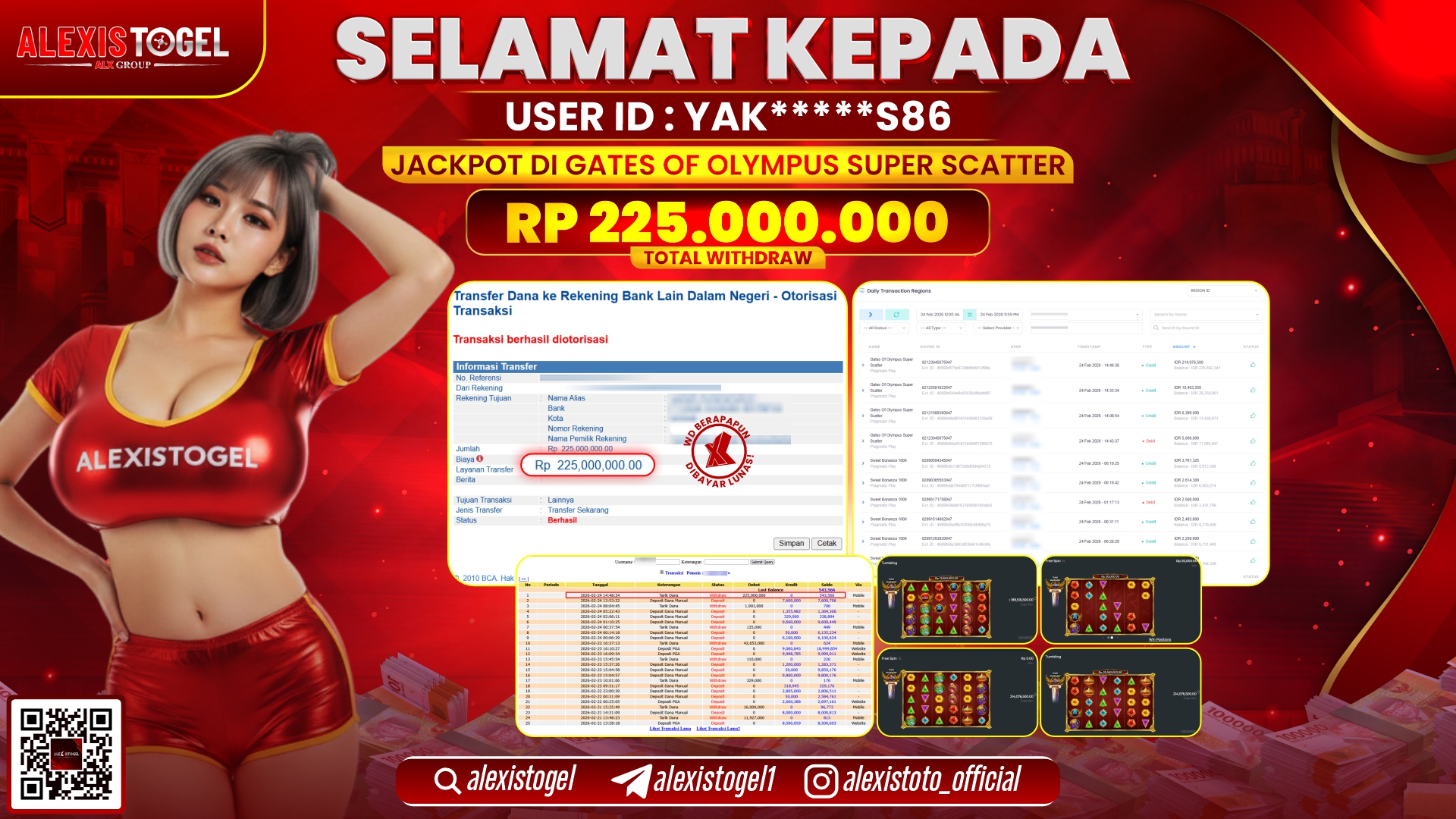 ALEXISTOGEL di SLOT GATES OF OLYMPUS SUPER SCATTER RP.225.000.000,- LUNAS 