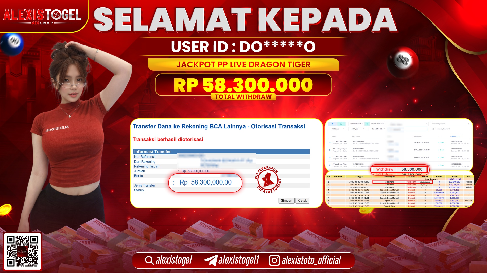 ALEXISTOGEL di PPLD LIVE DRAGON TIGER RP.58.300.000,- LUNAS 