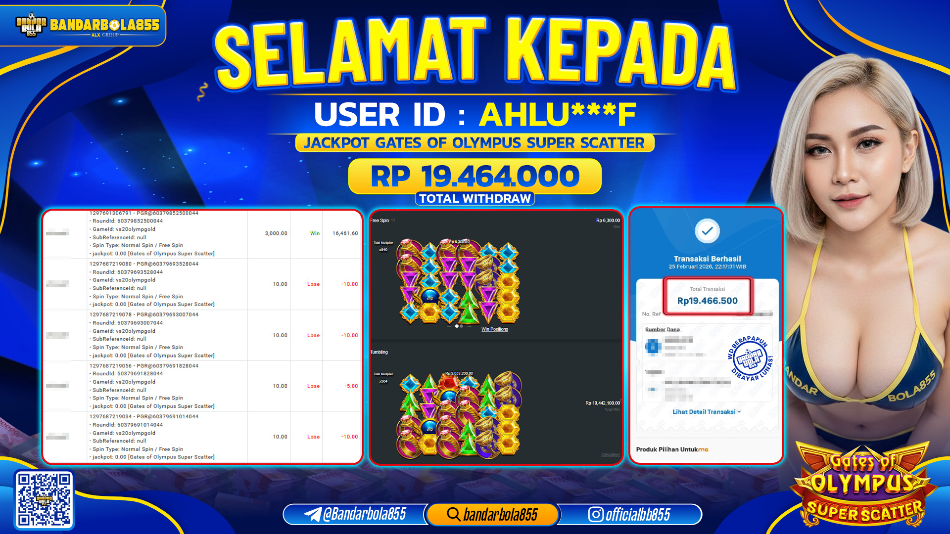 🎖 JACKPOT BANDARBOLA855 di GATES OF OLYMPUS SUPER SCATTER Rp19.464.000 🎖