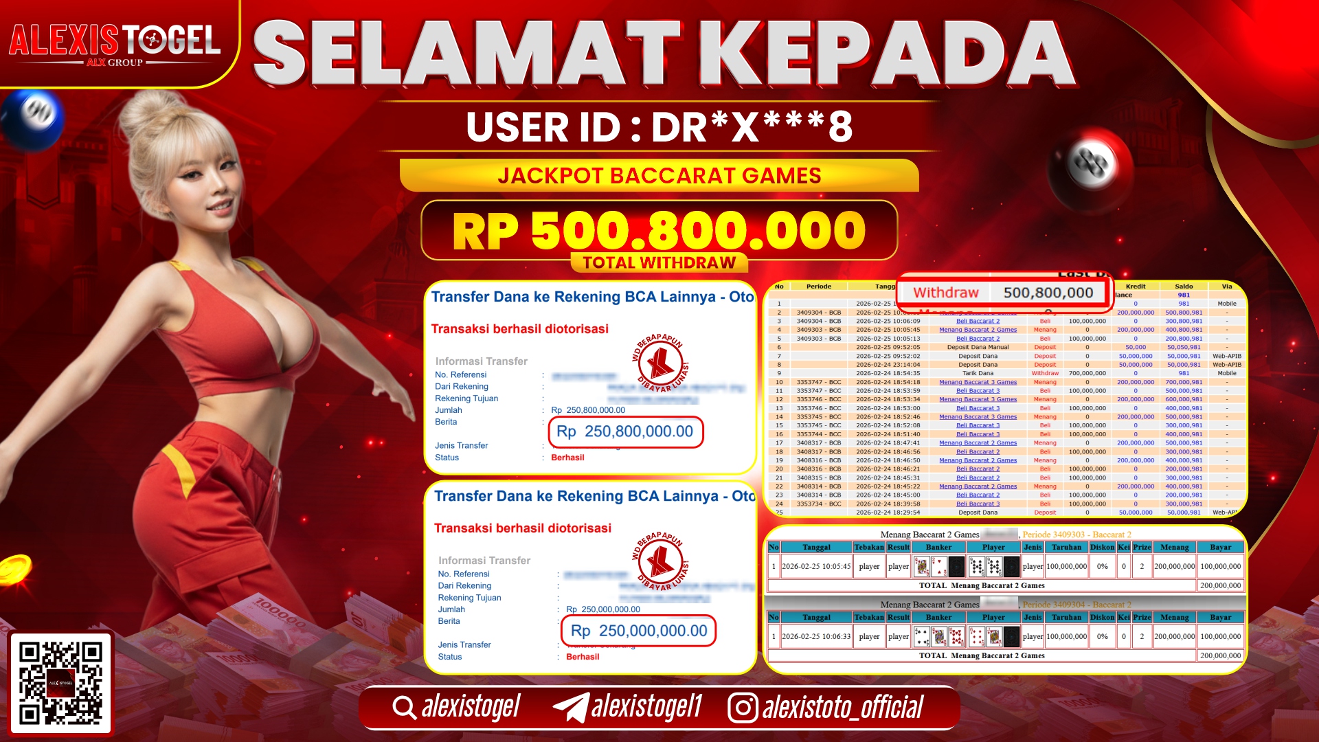 ALEXISTOGEL di CASINO BACCARAT GAMES RP.500.000.000,- LUNAS 