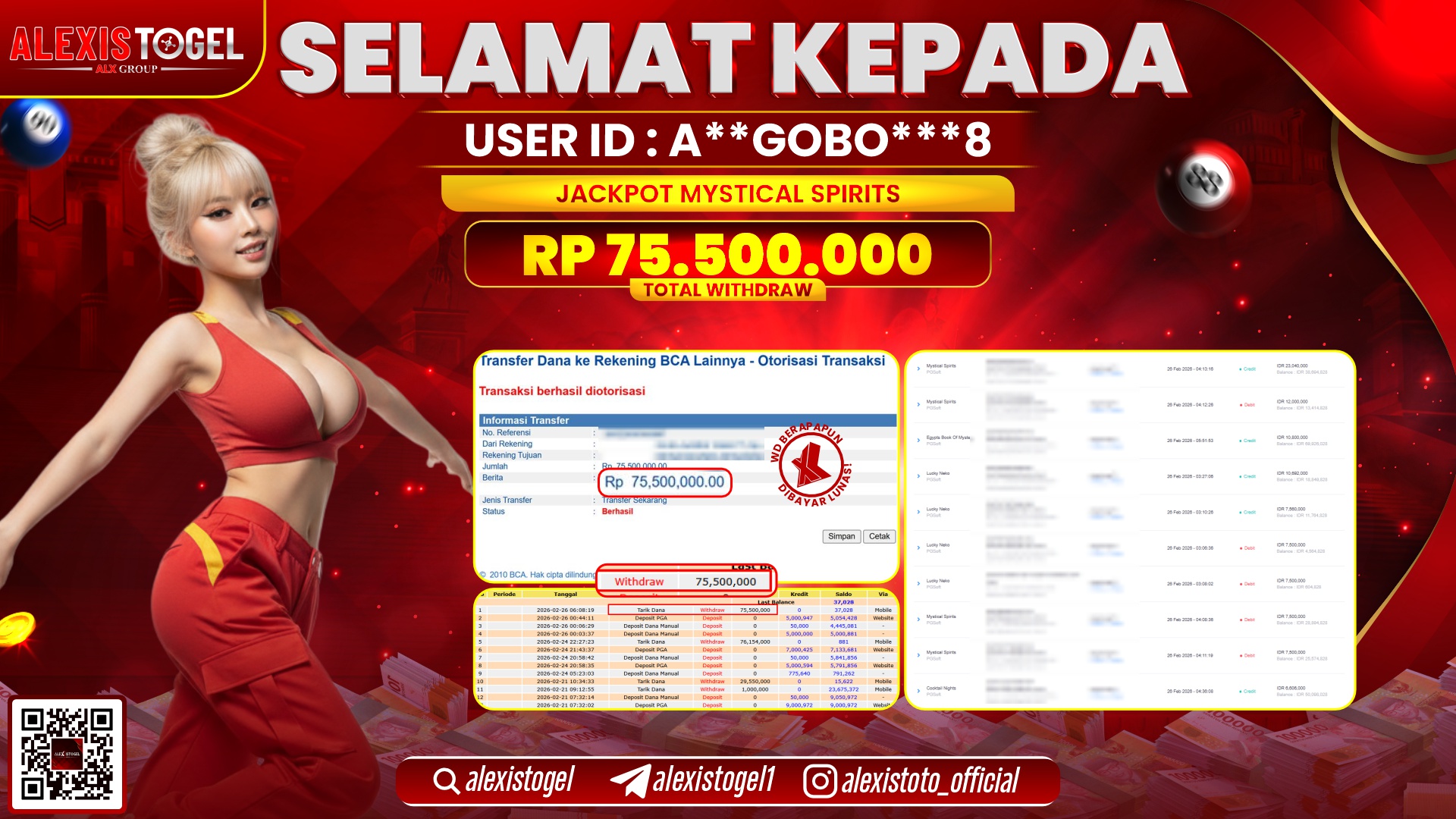 ALEXISTOGEL di SLOT MYSTICAL SPIRITS RP.75.500.000,- LUNAS 