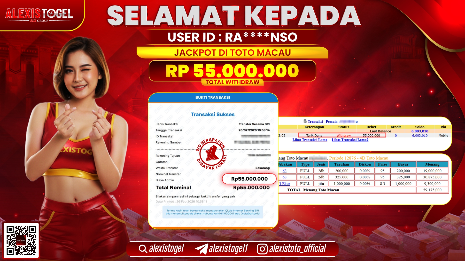 ALEXISTOGEL di TOGEL TOTO MACAU RP.55.000.000,- LUNAS 