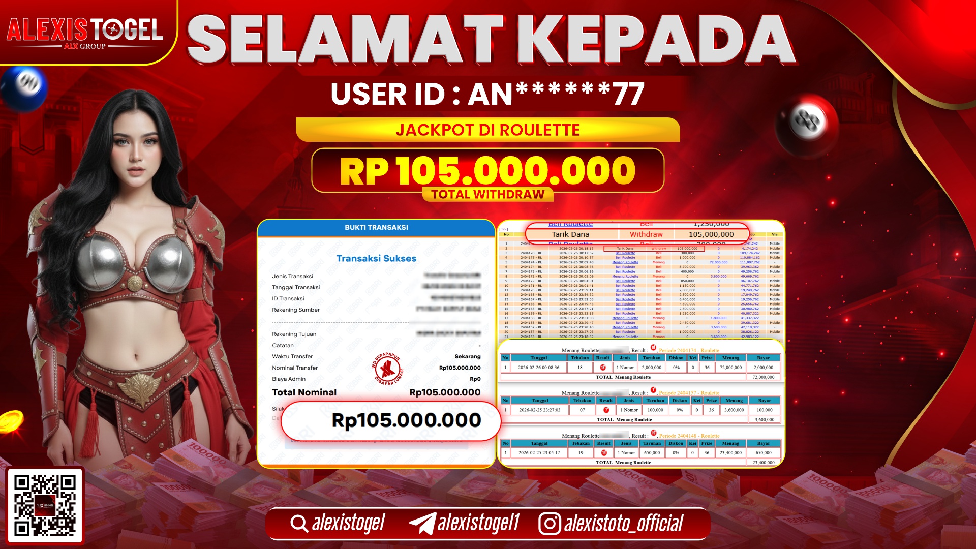 ALEXISTOGEL di CASINO ROULETTE RP.105.000.000,- LUNAS 