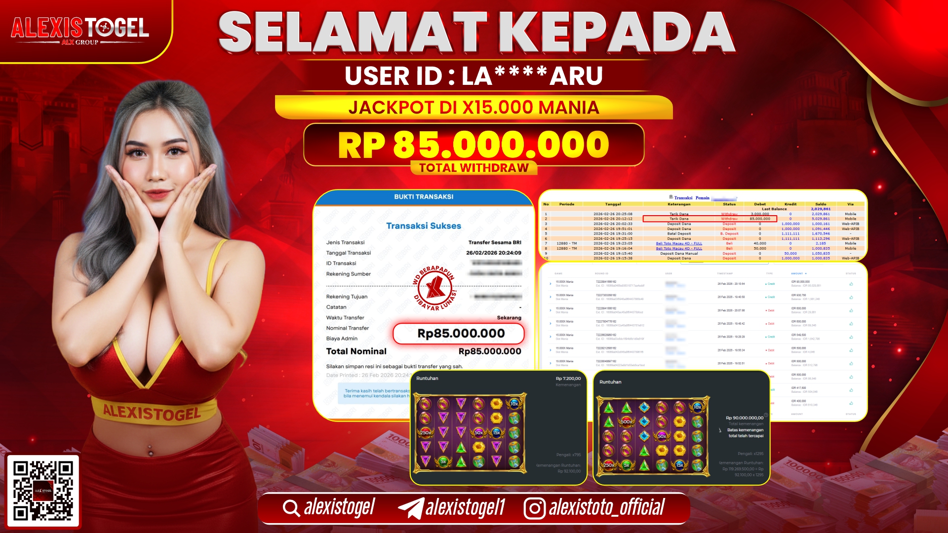 ALEXISTOGEL di SLOT X15.000 MANIA RP.85.000.000,- LUNAS 