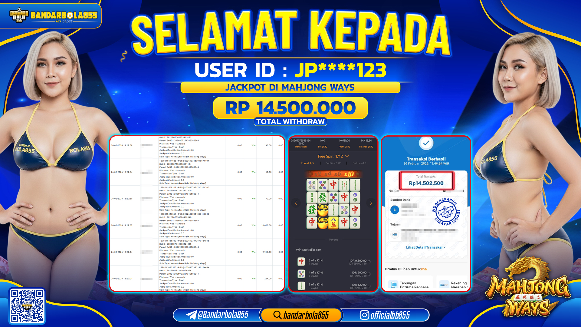 🎖 JACKPOT BANDARBOLA855 di MAHJONG WAYS Rp14.500.000 🎖