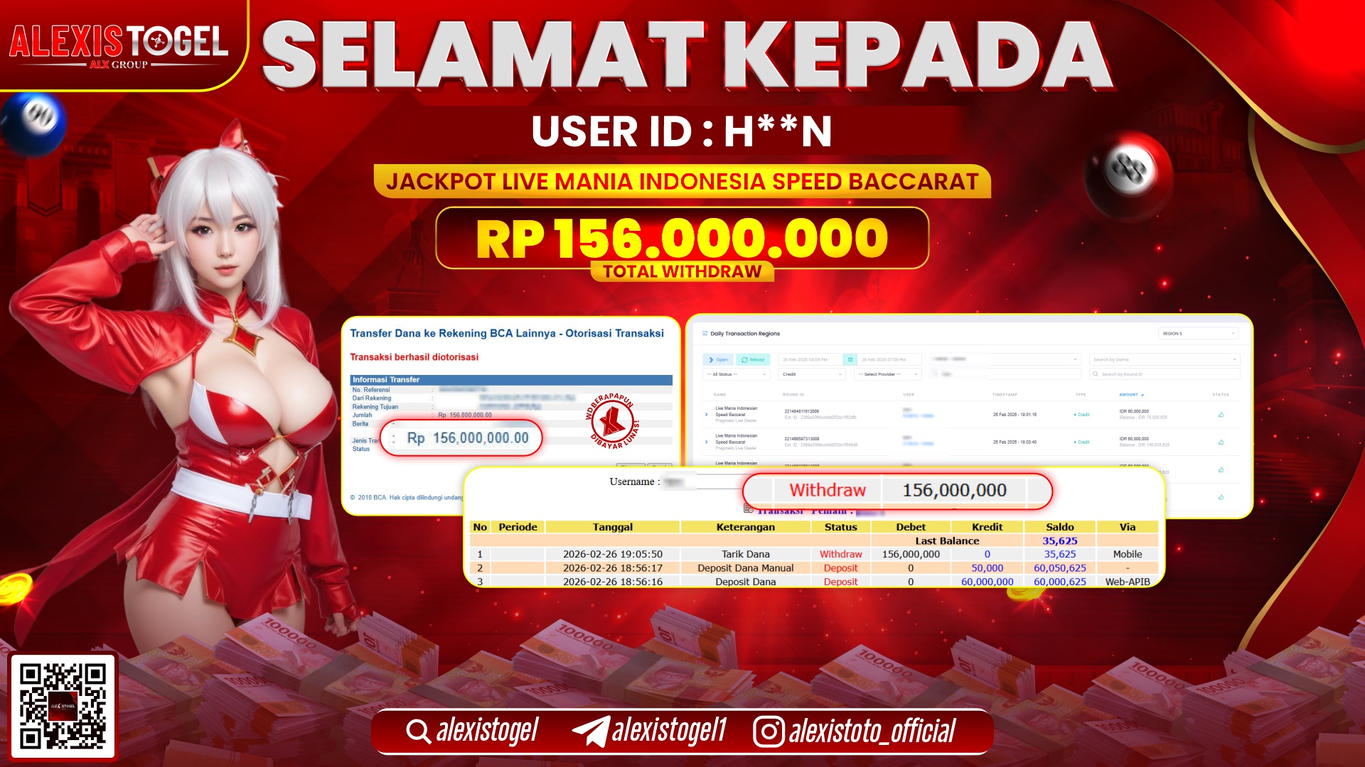 ALEXISTOGEL di LIVE MANIA INDONESIA SPEED BACCARAT RP.156.000.000,- LUNAS 