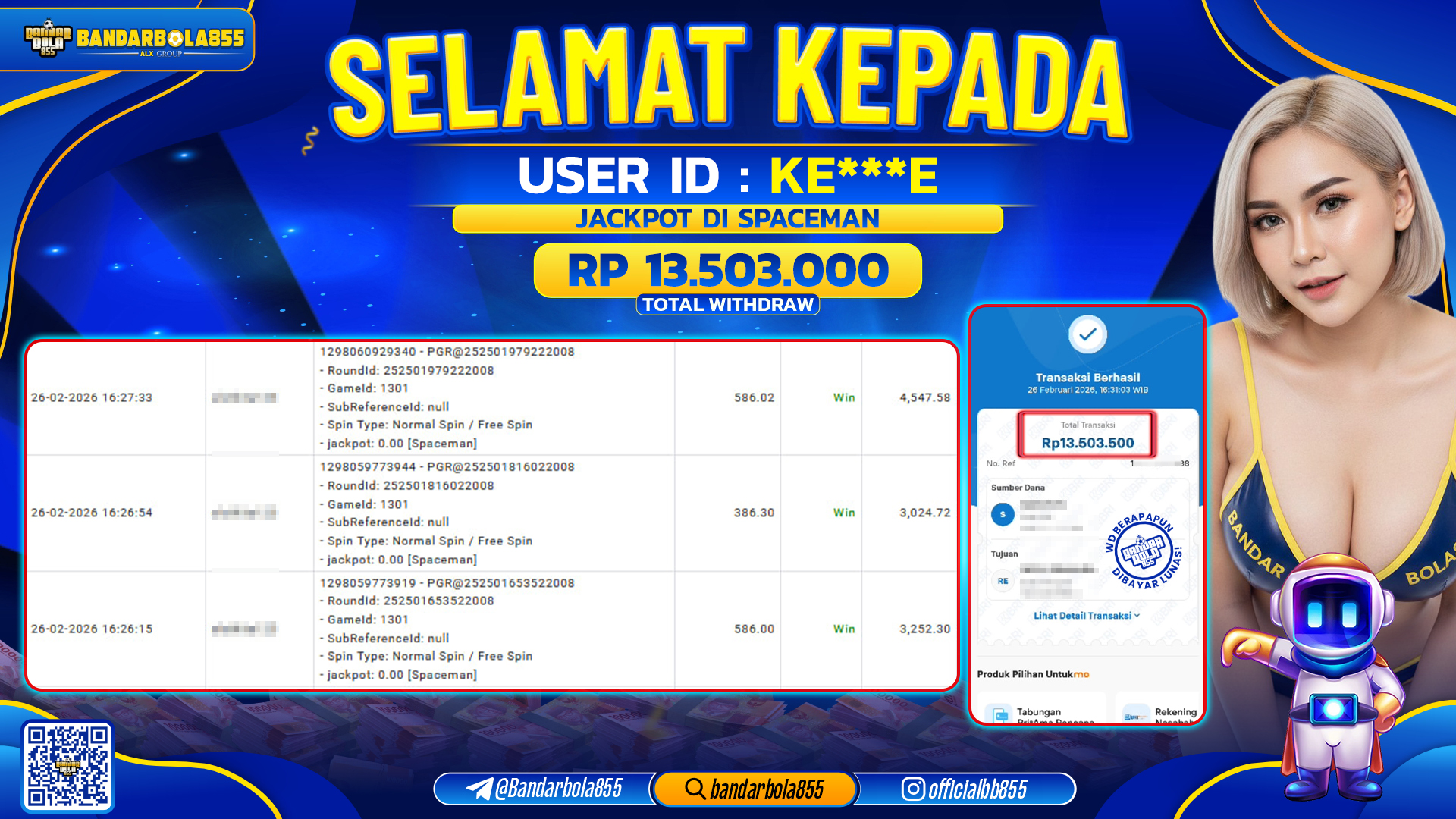 🎖 JACKPOT BANDARBOLA855 di SPACEMAN Rp13.503.000 🎖