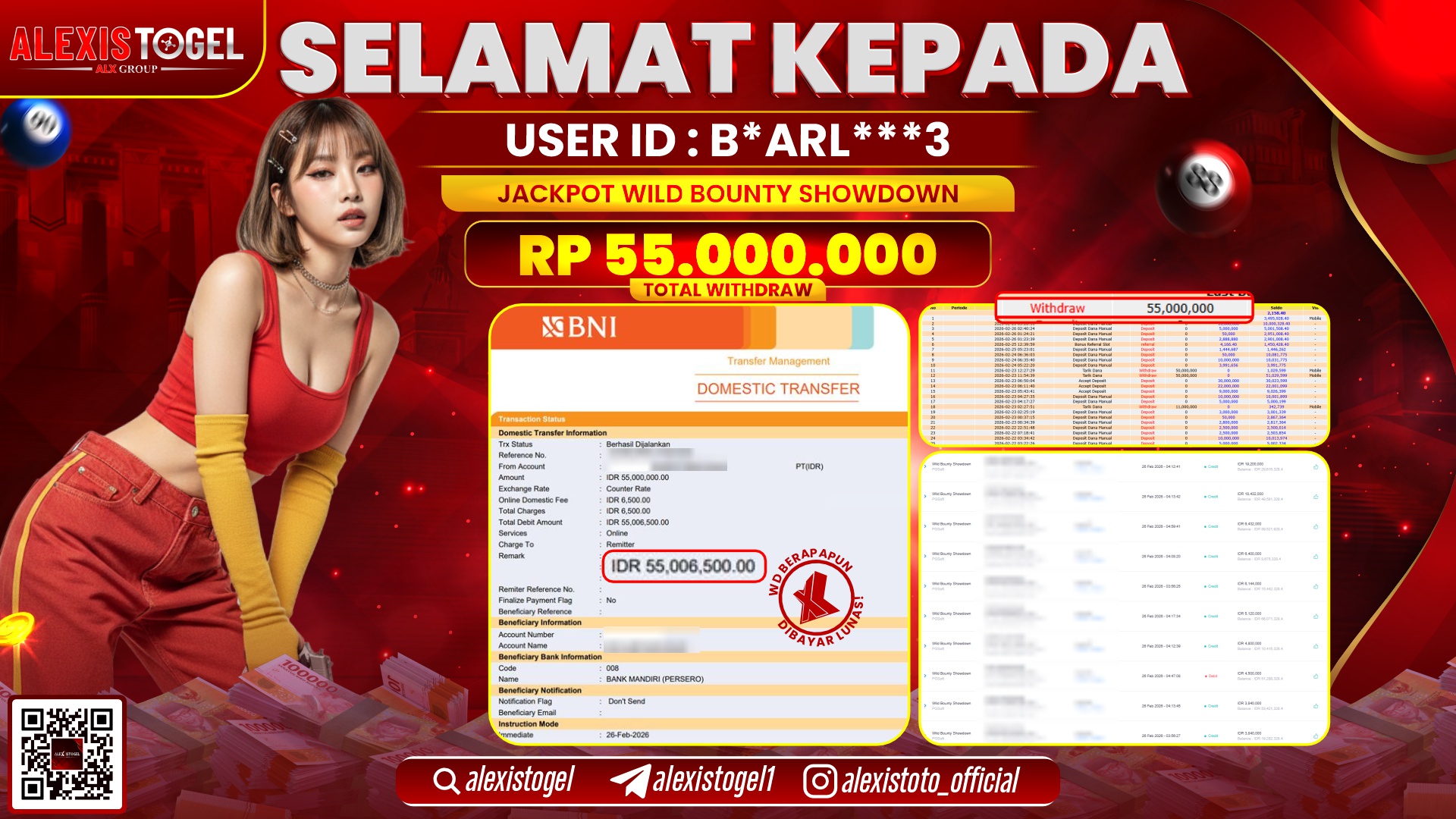 ALEXISTOGEL di SLOT WILD BOUNTY SHOWDOWN RP.55.000.000,- LUNAS 