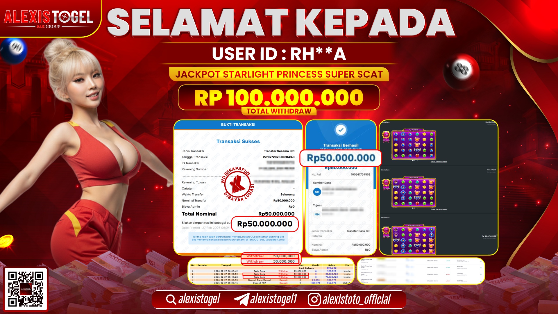 ALEXISTOGEL di SLOT STARLIGHT PRINCESS SUPER SCAT RP.100.000.000,- LUNAS 