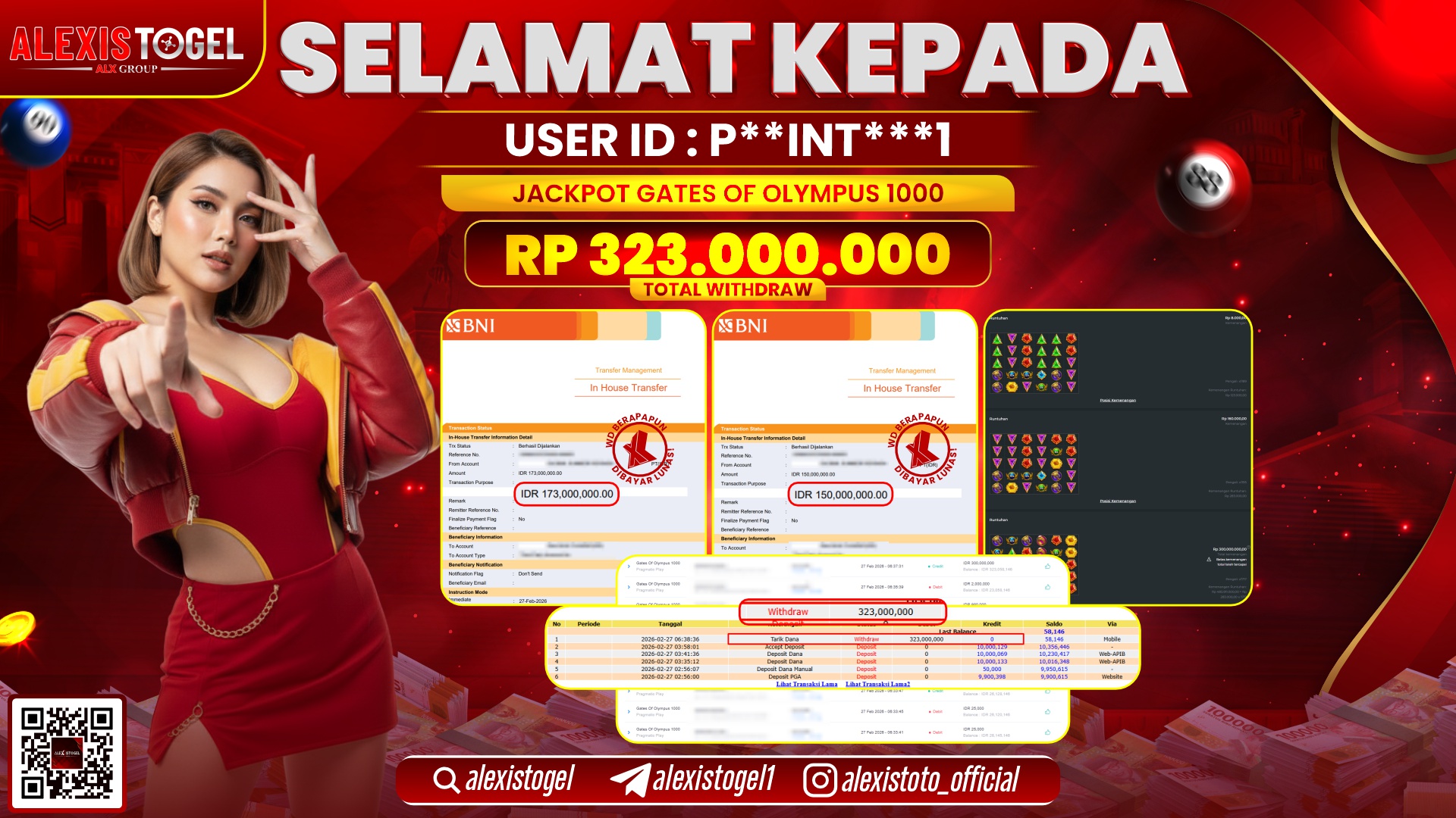 ALEXISTOGEL di SLOT GATES OF OLYMPUS 1000 RP.323.000.000,- LUNAS 