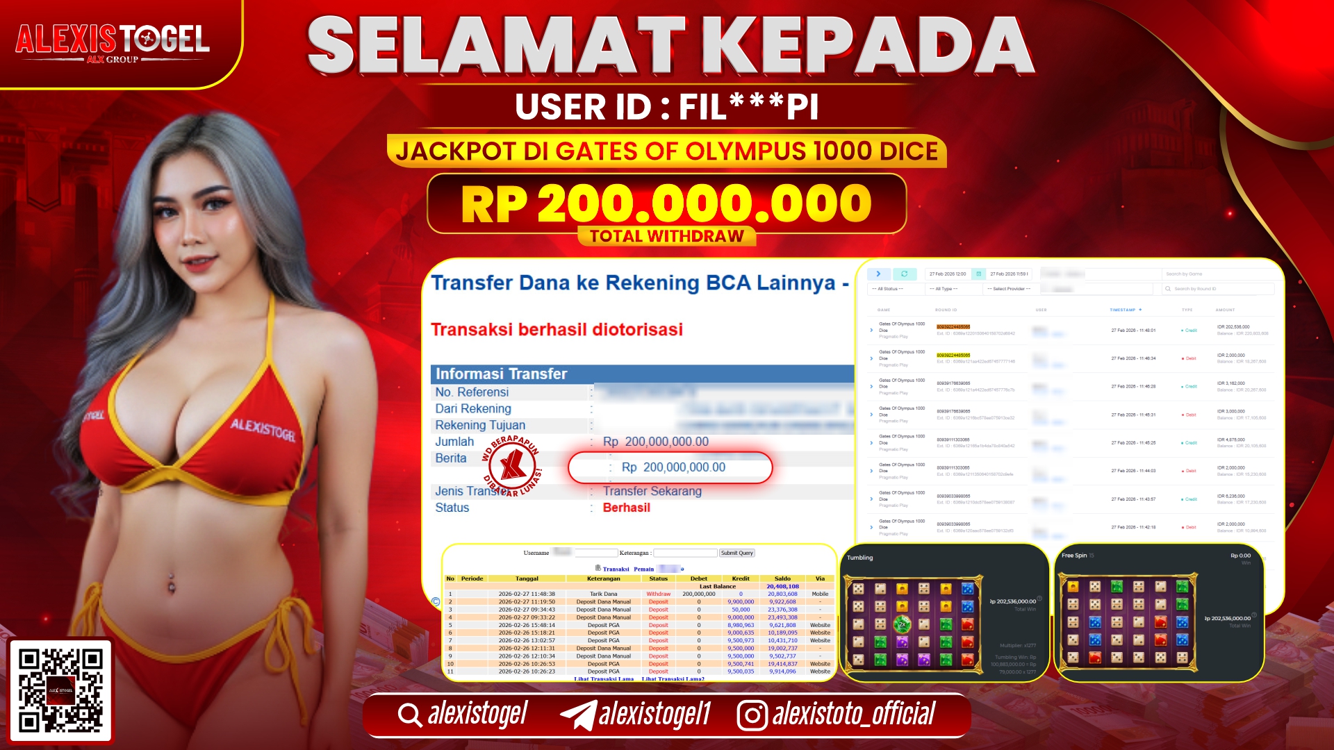 ALEXISTOGEL di SLOT GATES OF OLYMPUS 1000 DICE RP.200.000.000,- LUNAS 