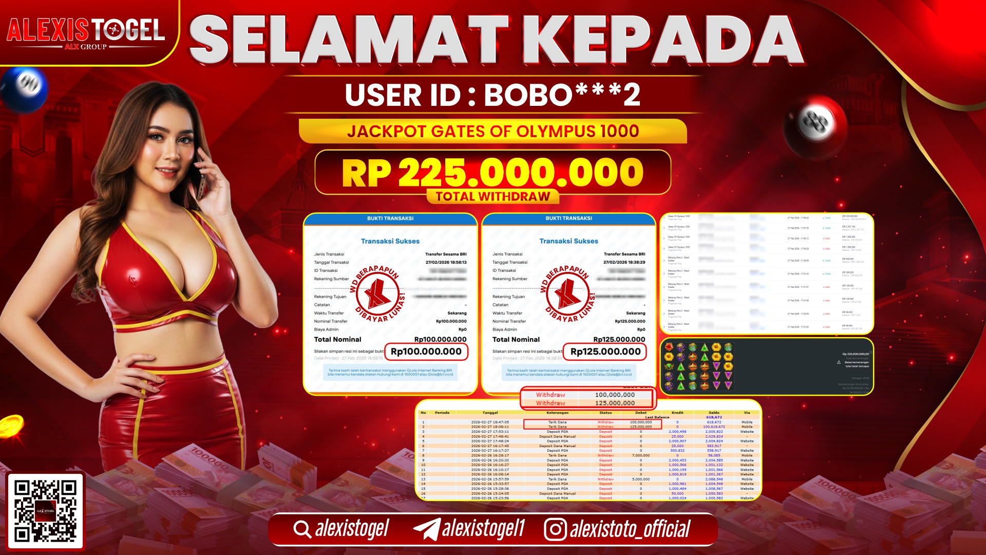 ALEXISTOGEL di SLOT GATES OF OLYMPUS 1000 RP.225.000.000,- LUNAS 