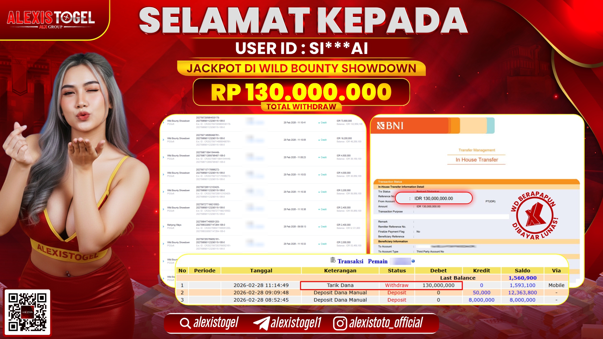 ALEXISTOGEL di SLOT WILD BOUNTY SHOWDOWN RP.130.000.000,- LUNAS 