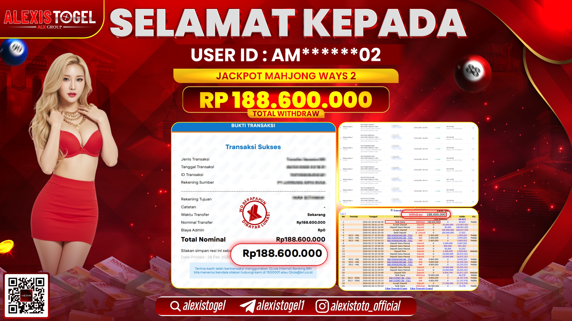 ALEXISTOGEL di SLOT MAHJONG WAYS 2 RP.188.600.000,- LUNAS 