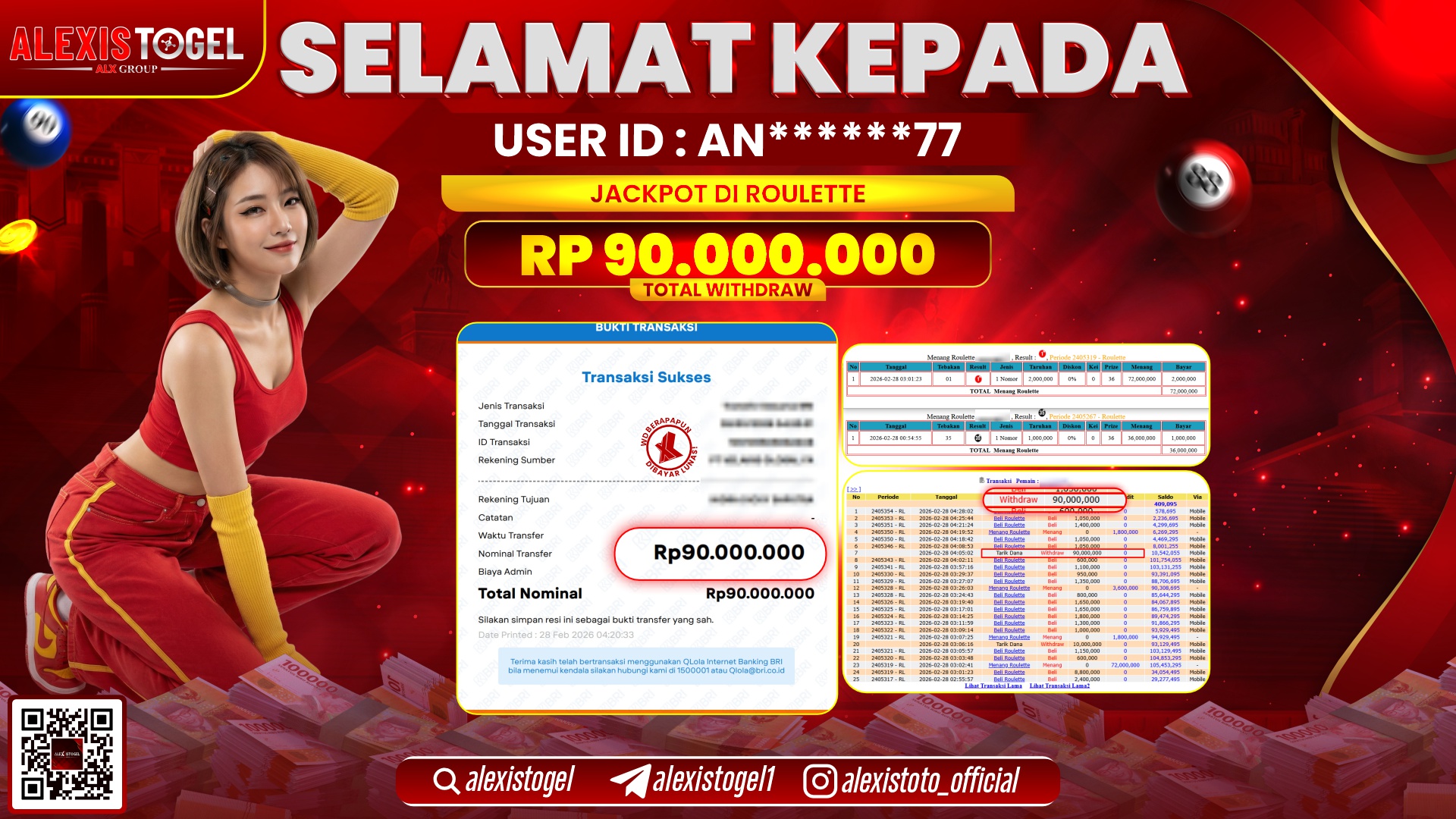 ALEXISTOGEL di CASINO ROULETTE RP.90.000.000,- LUNAS 