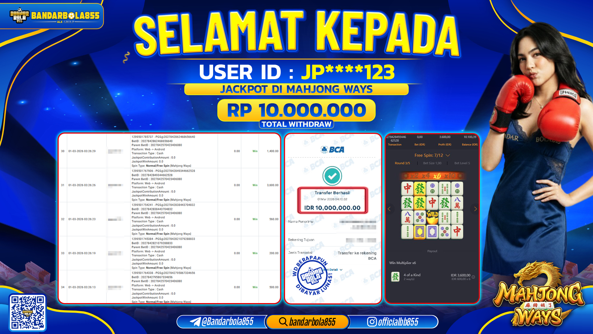 🎖 JACKPOT BANDARBOLA855 di MAHJONG WAYS Rp10.000.000 🎖