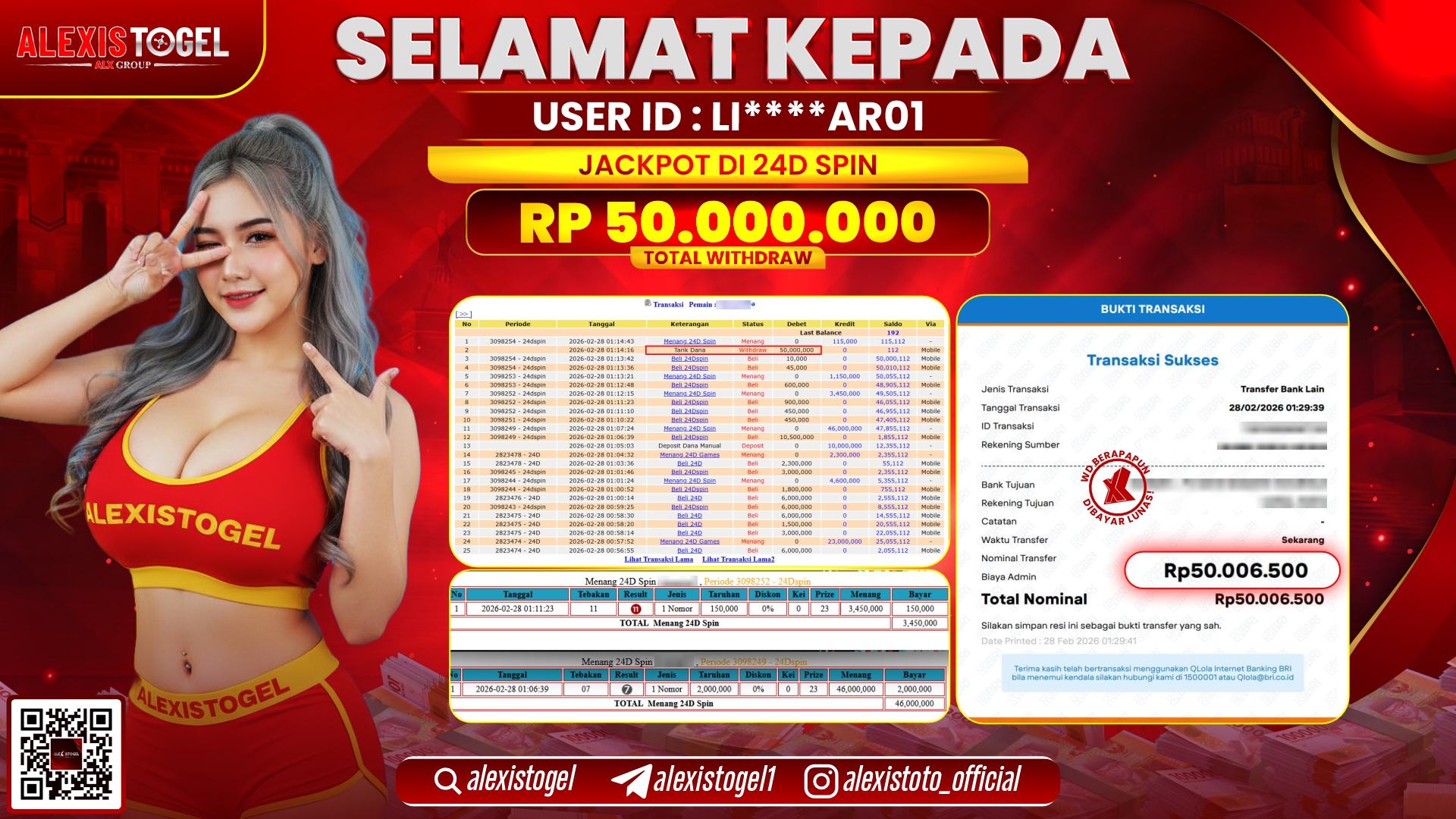 ALEXISTOGEL di CASINO 24D SPIN RP.50.000.000,- LUNAS 