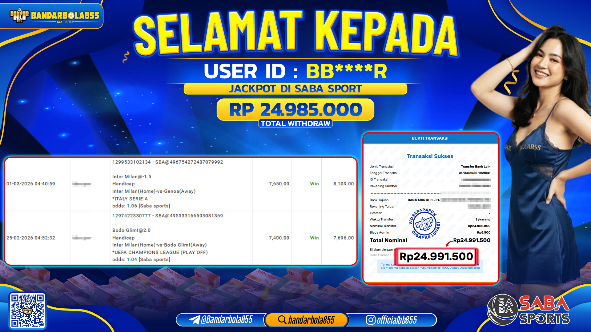 🎖 JACKPOT BANDARBOLA855 di SABA SPORT Rp24.985.000 🎖