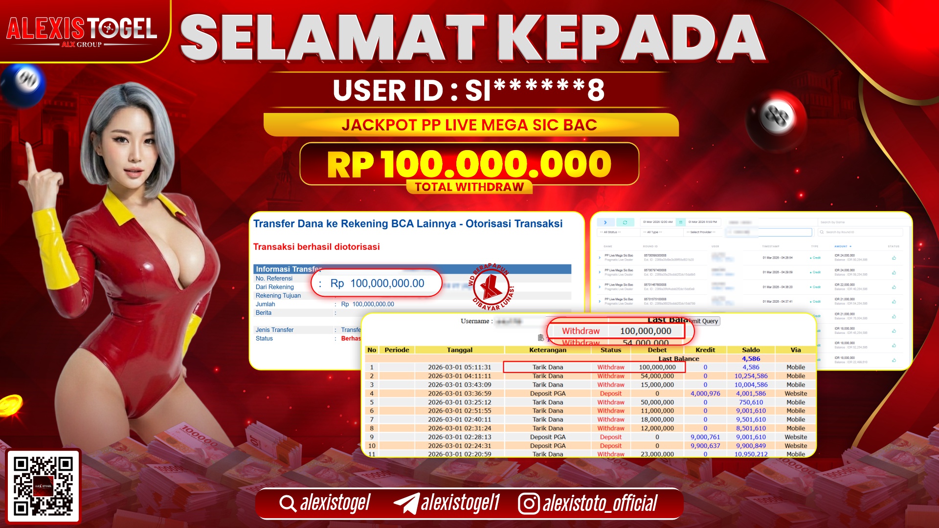 ALEXISTOGEL di PP LIVE MEGA SIC BAC RP.100.000.000,- LUNAS 