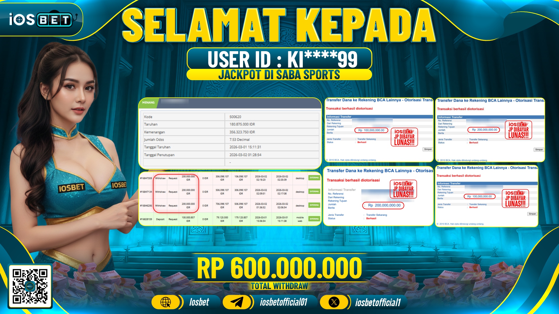 Bukti Pembayaran LUNAS SPORTS GAME GACOR Rp.600.000.000,-