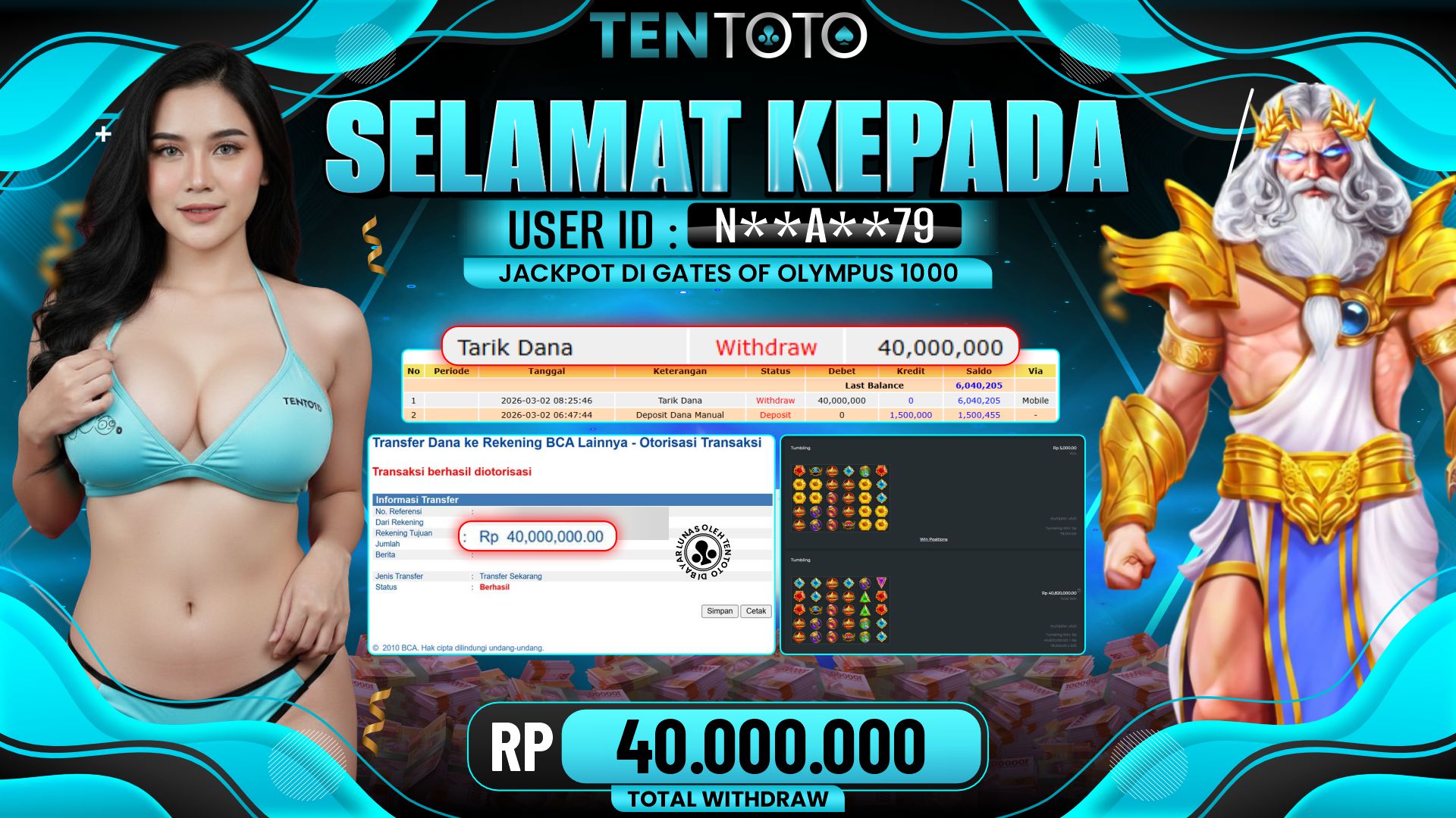 TENTOTO Gates Of Olympus 1000 Rp. 40.000.000,- LUNAS