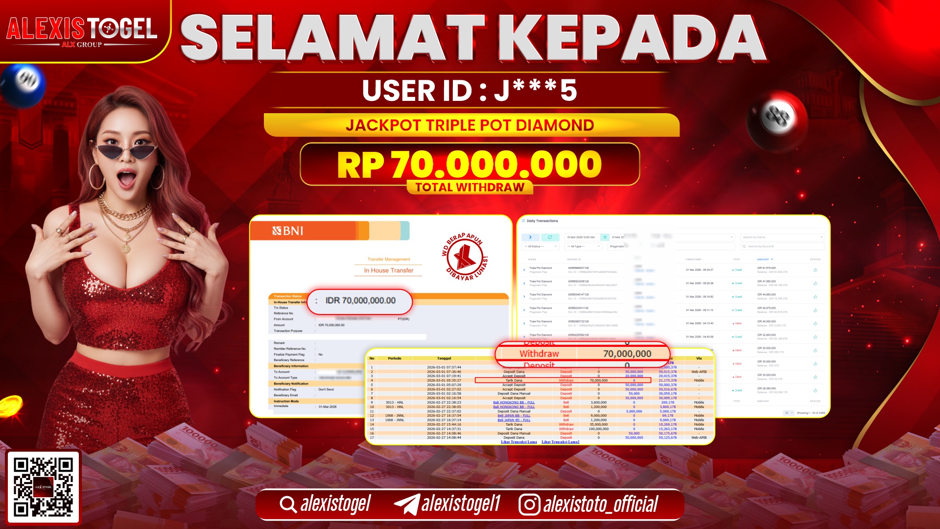 ALEXISTOGEL di SLOT TRIPLE POT DIAMOND RP.70.000.000,- LUNAS 