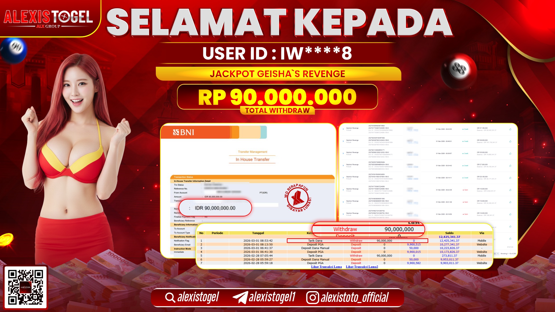 ALEXISTOGEL di SLOT GEISHA'S REVENGE RP.90.000.000,- LUNAS 