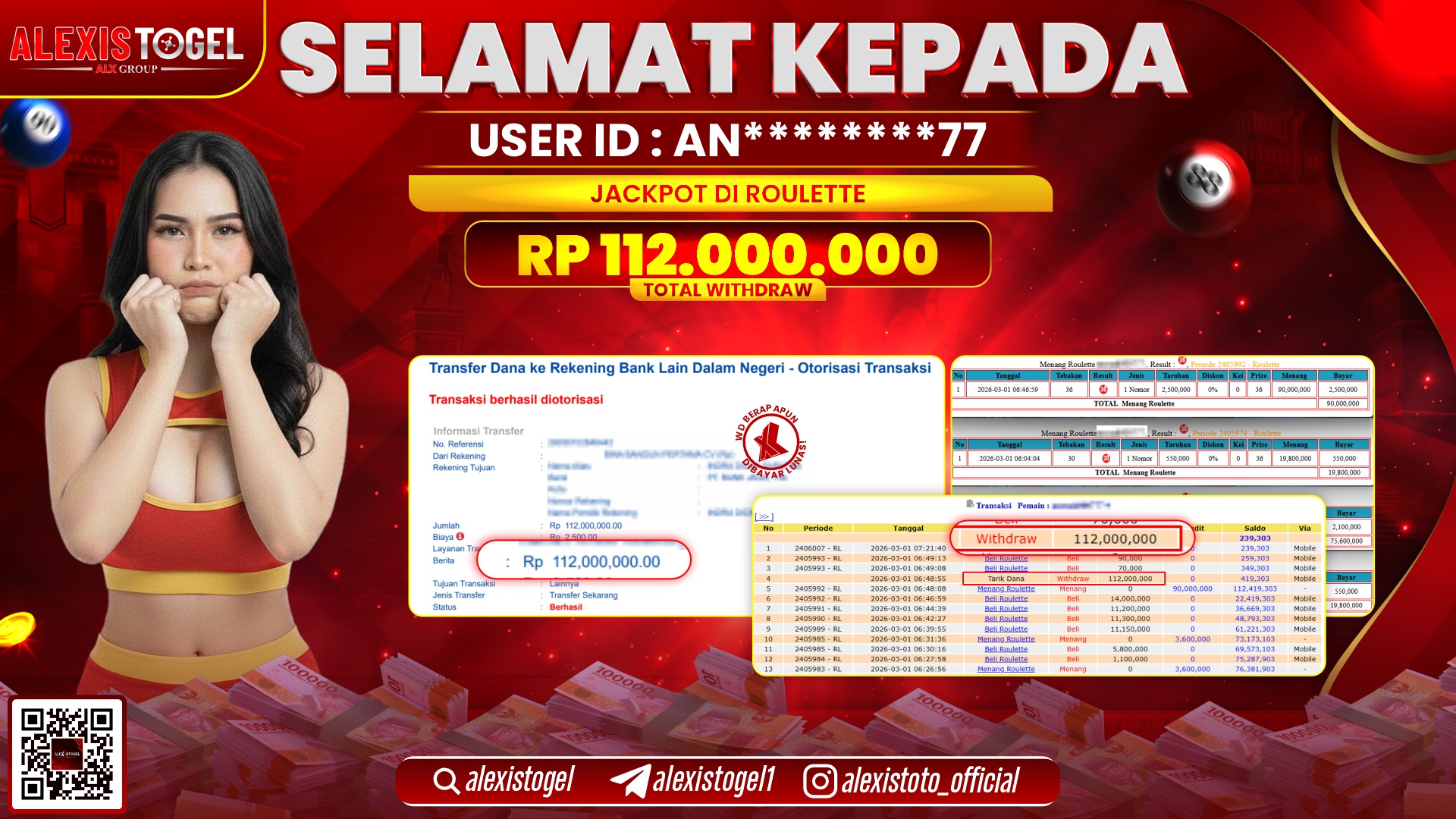 ALEXISTOGEL di CASINO ROULETTE RP.112.000.000,- LUNAS 