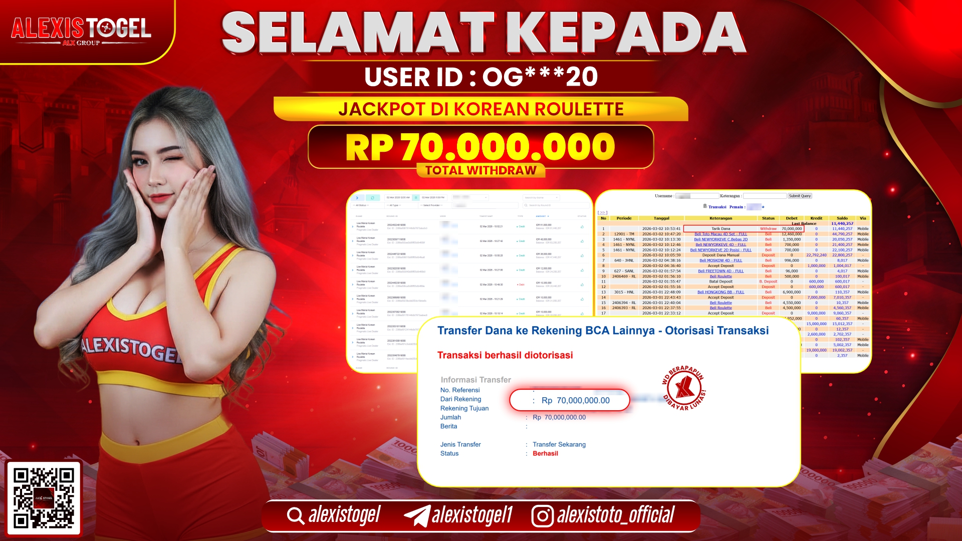 ALEXISTOGEL di LIVE MANIA KOREAN ROULETTE RP.70.000.000,- LUNAS 