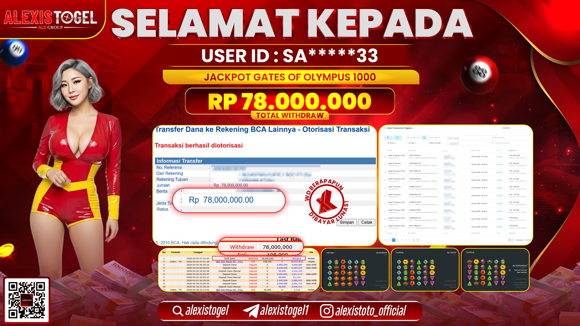 ALEXISTOGEL di SLOT GATES OF OLYMPUS 1000 RP.78.000.000,- LUNAS 