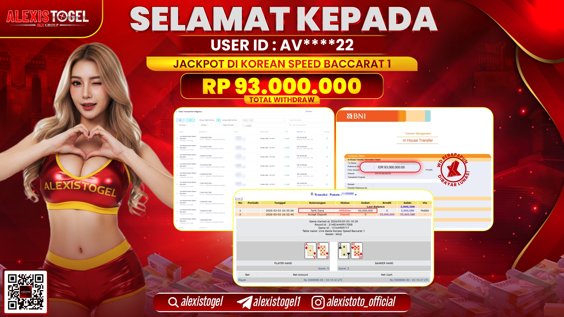 ALEXISTOGEL di LIVE MANIA KOREAN SPEED BACCARAT 1 RP.93.000.000,- LUNAS 