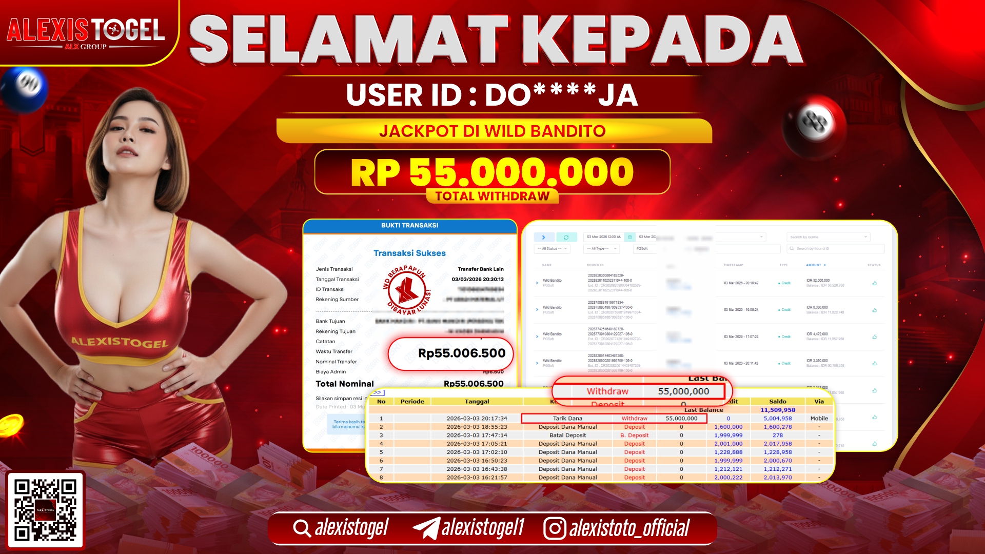 ALEXISTOGEL di SLOT WILD BANDITO RP.55.000.000,- LUNAS 