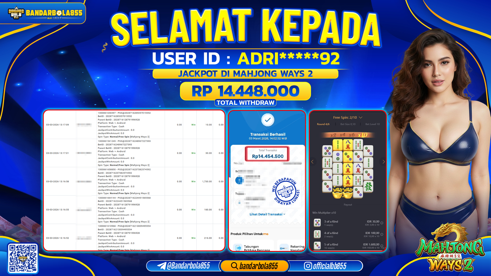 🎖 JACKPOT BANDARBOLA855 di MAHJONG WAYS 2 Rp14.448.000 🎖