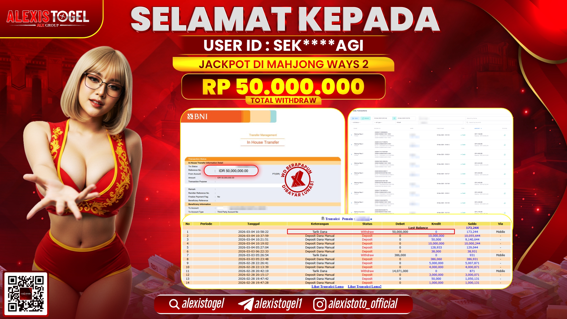 ALEXISTOGEL di SLOT MAHJONG WAYS 2 RP.50.000.000,- LUNAS 