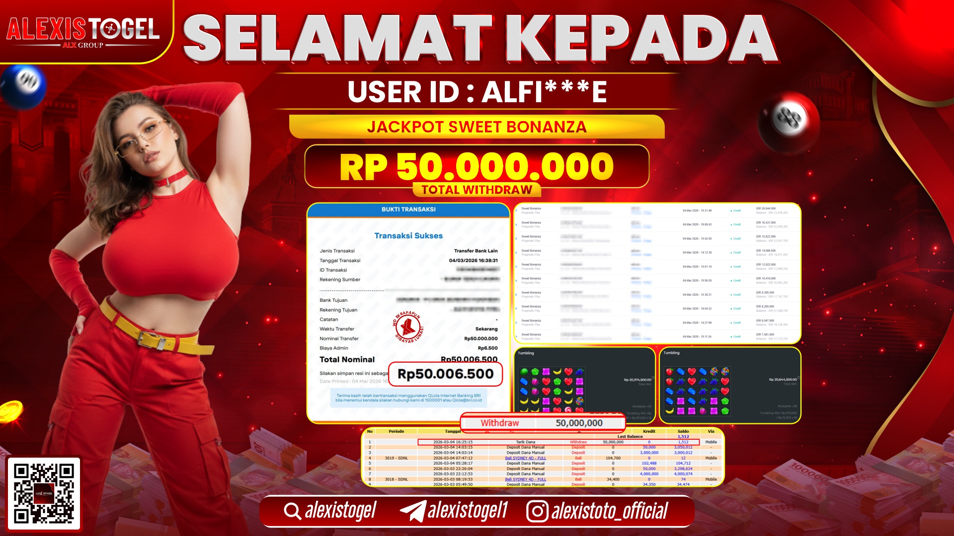 ALEXISTOGEL di SLOT SWEET BONANZA RP.50.000.000,- LUNAS 