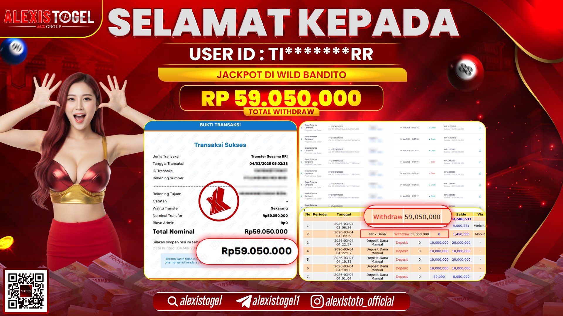 ALEXISTOGEL di SLOT WILD BANDITO RP.59.050.000,- LUNAS 