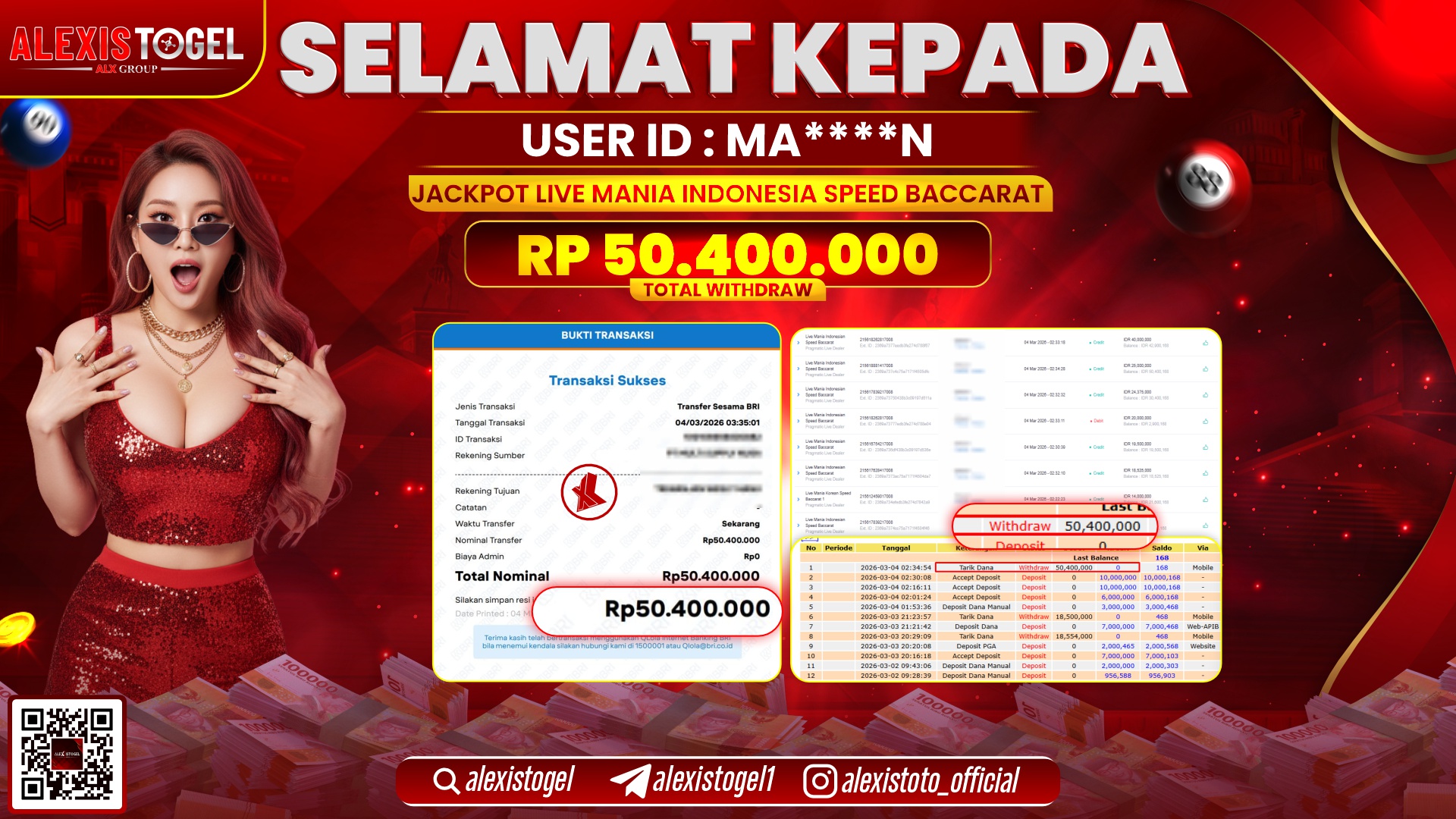 ALEXISTOGEL di LIVE MANIA INDONESIA SPEED BACCARAT RP.50.400.000,- LUNAS 
