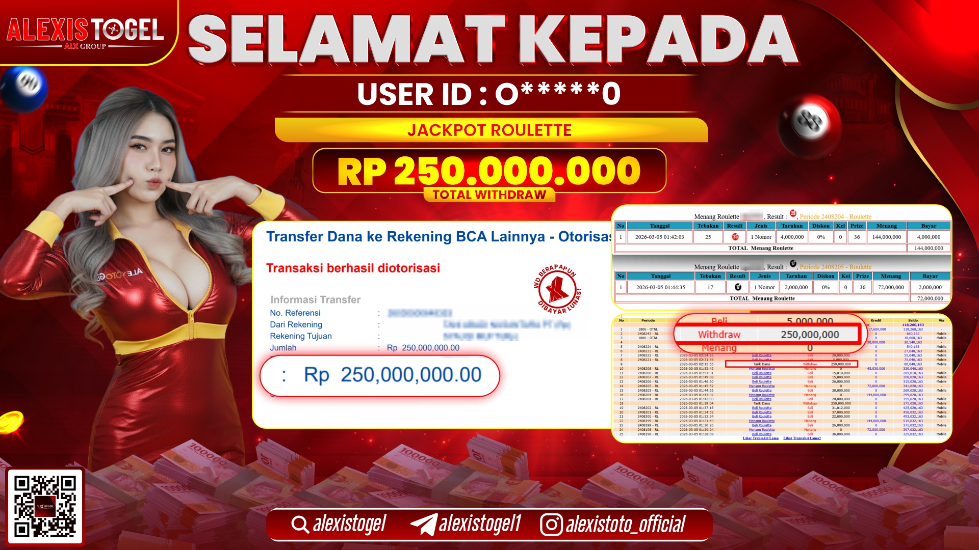 ALEXISTOGEL di CASINO ROULETTE RP.250.000.000,- LUNAS 