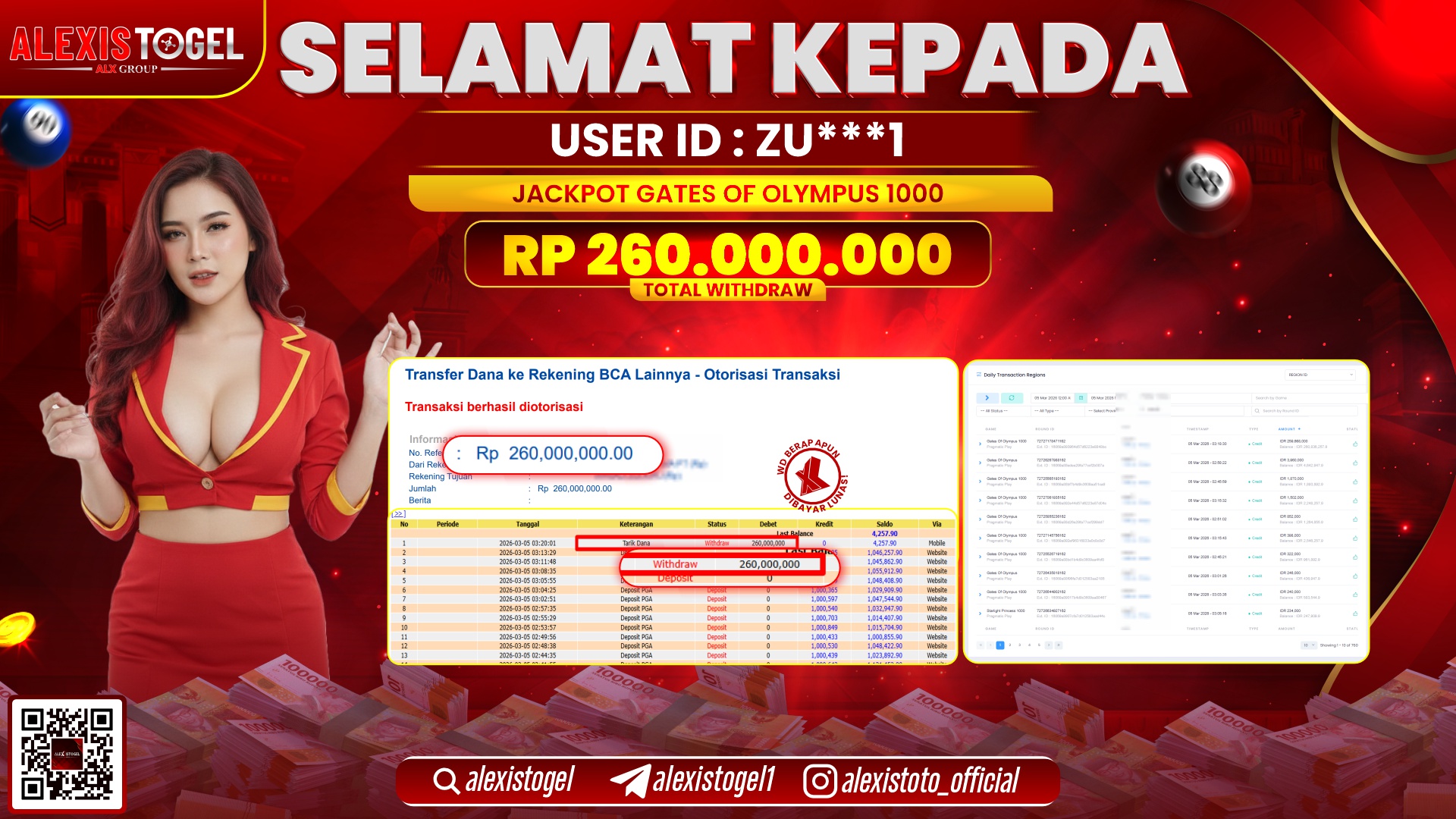 ALEXISTOGEL di SLOT GATES OF OLYMPUS 1000 RP.260.000.000,- LUNAS 