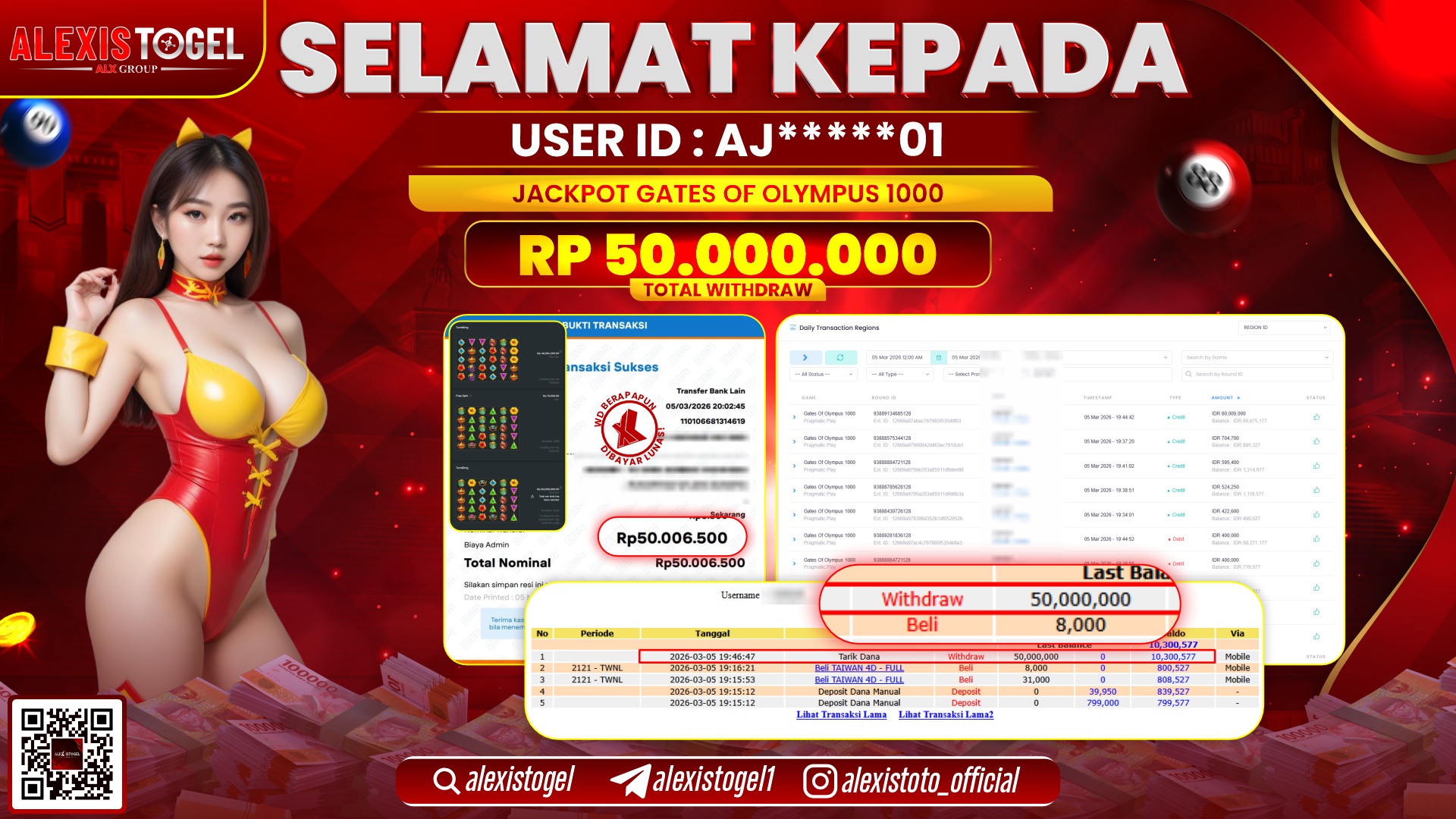 ALEXISTOGEL di SLOT GATES OF OLYMPUS 1000 RP.50.000.000,- LUNAS 