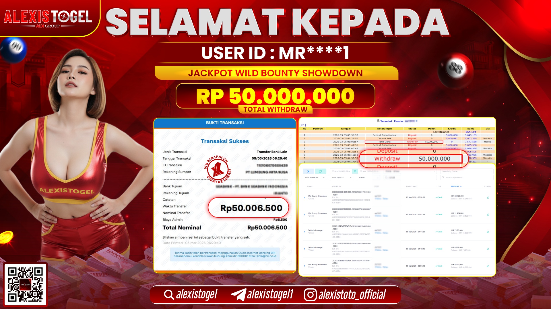 ALEXISTOGEL di SLOT WILD BOUNTY SHOWDOWN RP.50.000.000,- LUNAS 