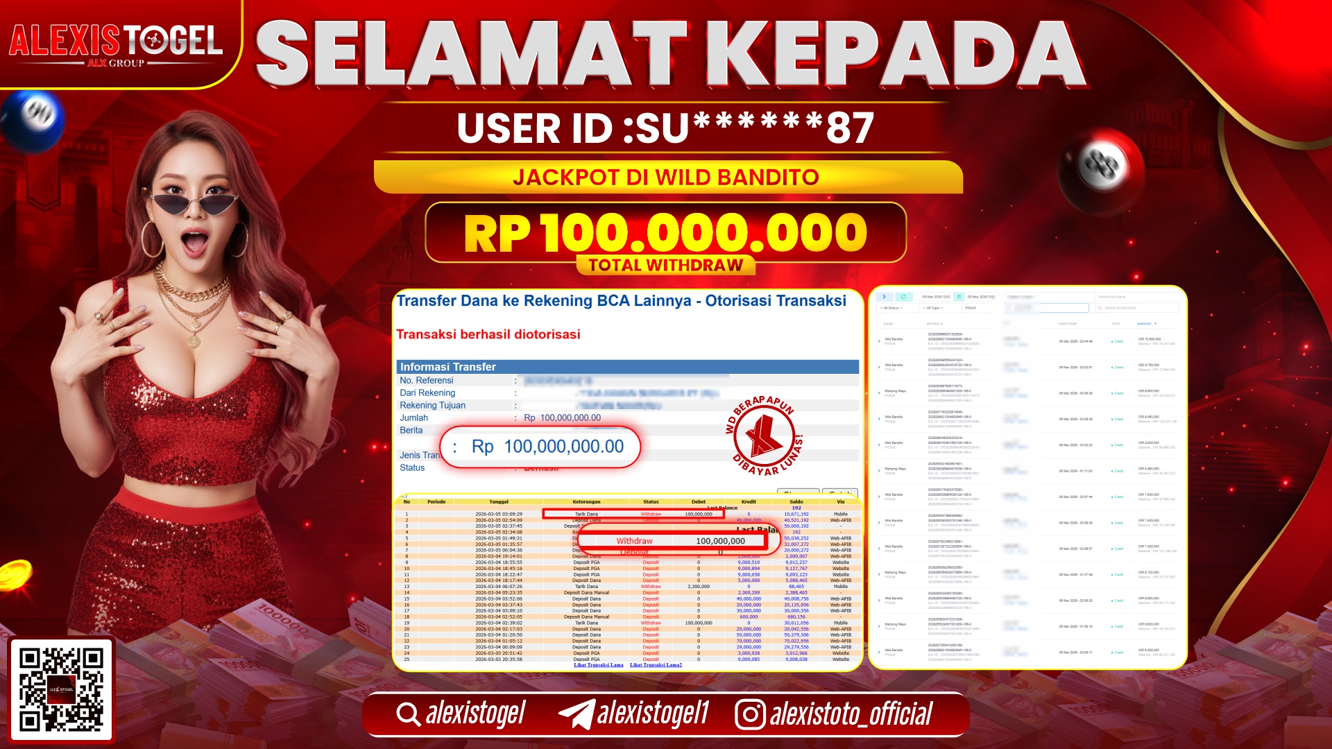 ALEXISTOGEL di SLOT WILD BANDITO RP.100.000.000,- LUNAS 