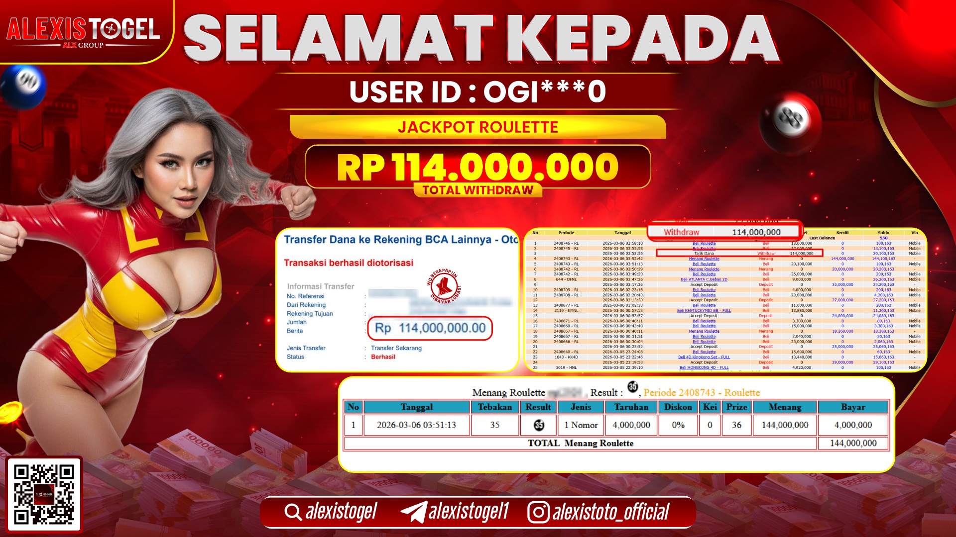 ALEXISTOGEL di CASINO ROULETTE RP.114.000.000,- LUNAS 
