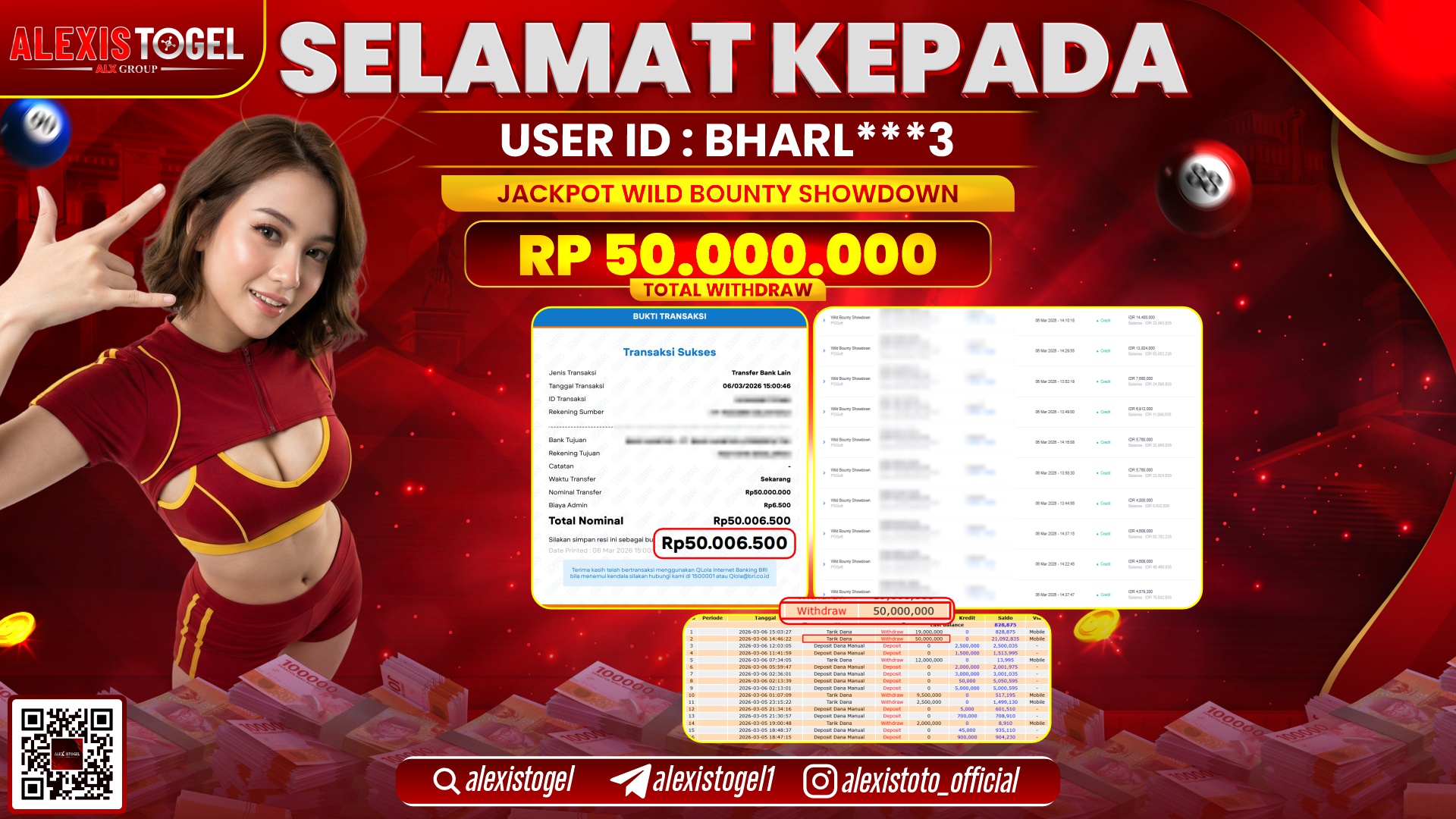 ALEXISTOGEL di SLOT WILD BOUNTY SHOWDOWN RP.50.000.000,- LUNAS 