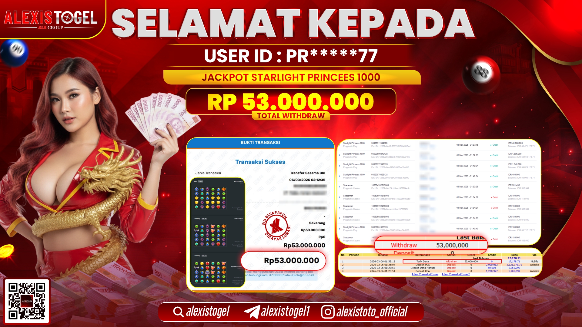 ALEXISTOGEL di SLOT STARLIGHT PRINCESS 1000 RP.53.000.000,- LUNAS 