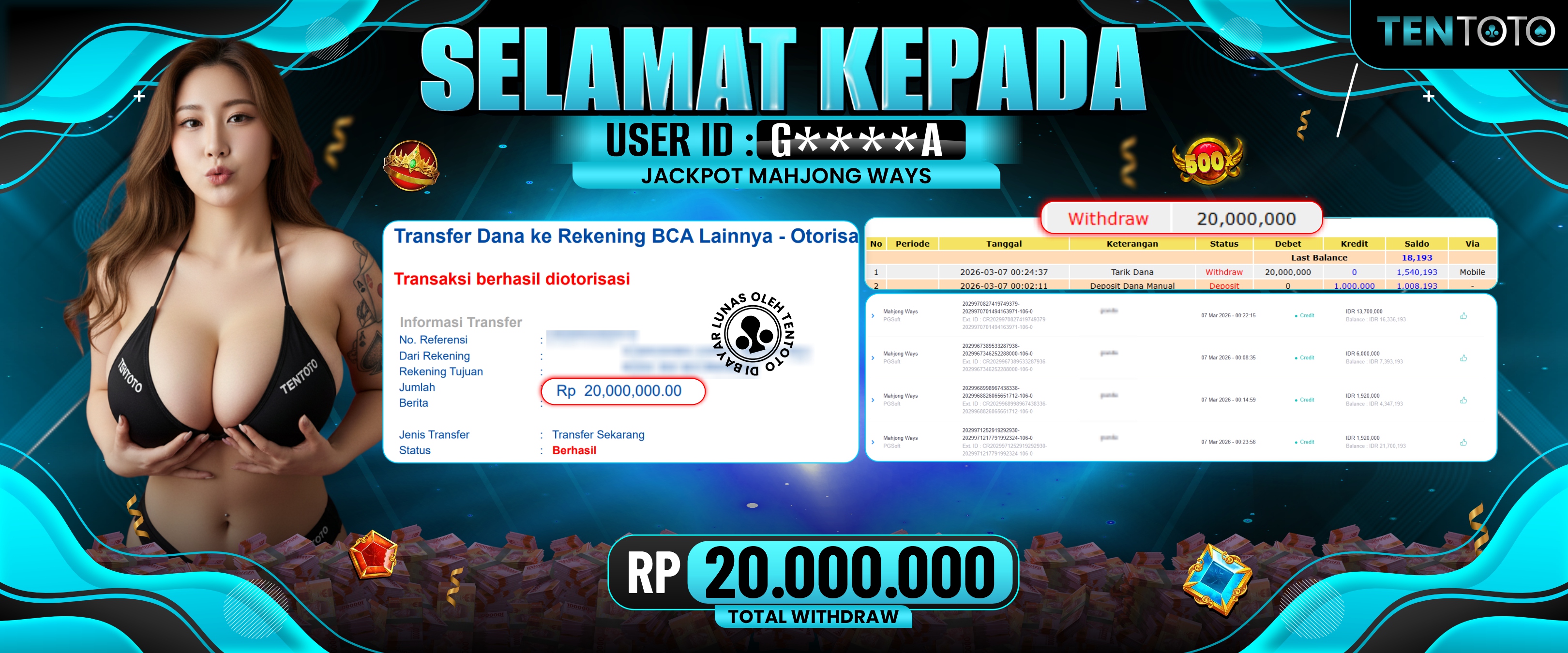 TENTOTO Mahjong Ways  Rp. 20.000.000,- LUNAS