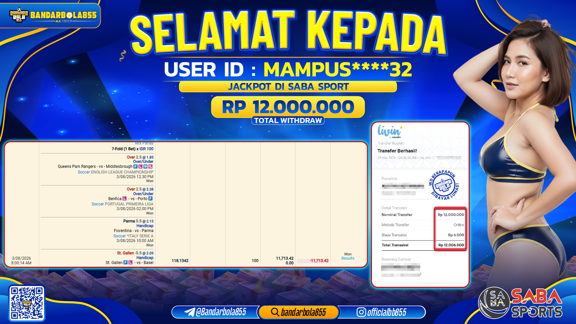 🎖 JACKPOT BANDARBOLA855 di SABA SPORT Rp12.000.000 🎖